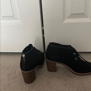 Tory Burch Black Heeled Boots with Brown Soles